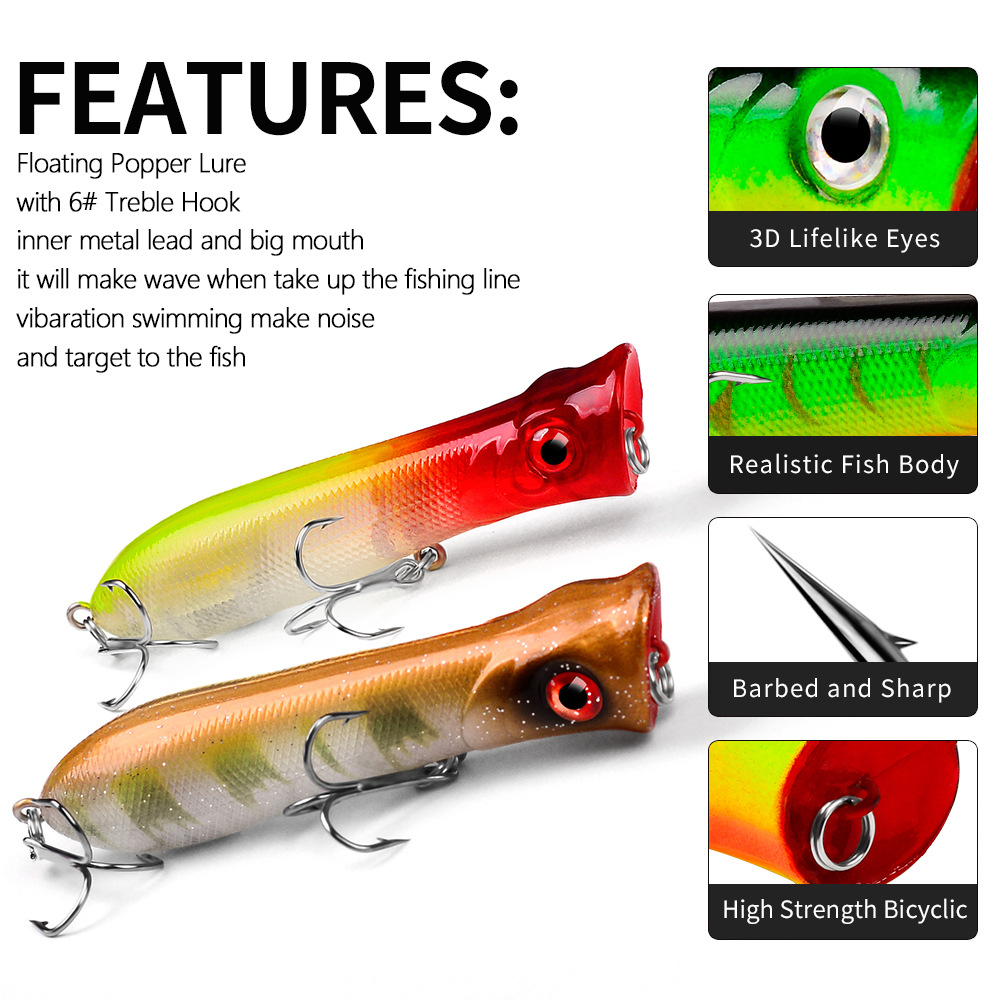 強力なフックを備えたプレミアムロングキャスティングポッパー, - Fishing Lure Popper のレビューと価格